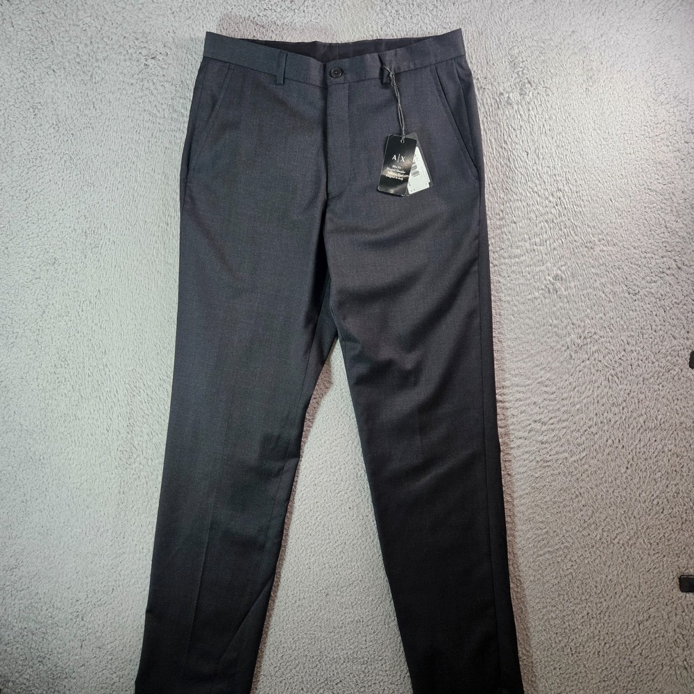 $220 NEW AX Armani Exchange‎ Wool Pants Men 30 L Slim Fit Unhemmed Gray